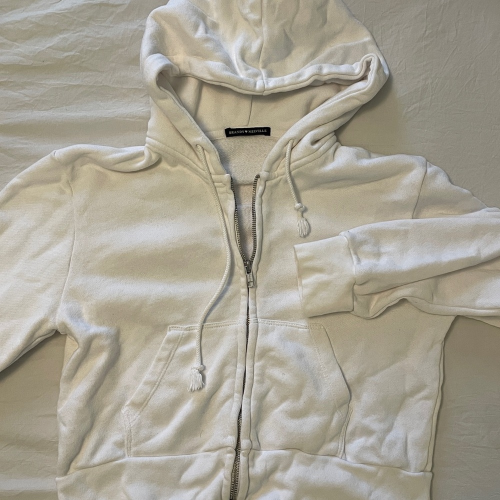 Brandy Melville Cropped White Hoodie